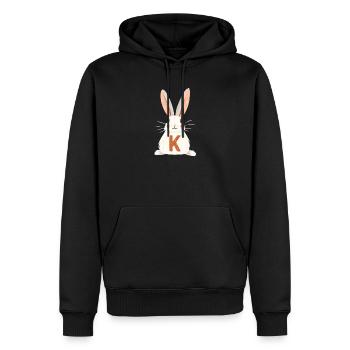 Lettre K - Lapin - Personnalisable - Sweat à capuche Premium bio Homme - noir - Devant - Nico (187cm)