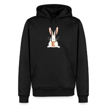 Lettre E - Lapin - Personnalisable - Sweat à capuche Premium bio Homme - noir - Devant - Nico (187cm)