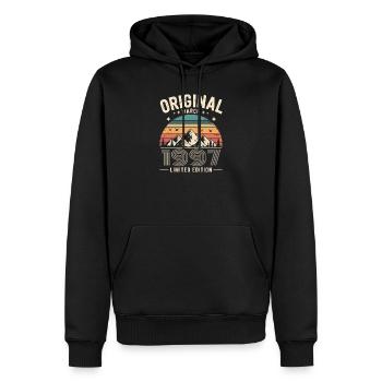 Vintage Né(e) en mars 1997 Original depuis 29 ans - Sweat à capuche Premium bio Homme - noir - Devant - Nico (187cm)