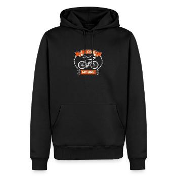J’aime Mon Vélo Bannière Vintage - Sweat à capuche Premium bio Homme - noir - Devant - Nico (187cm)
