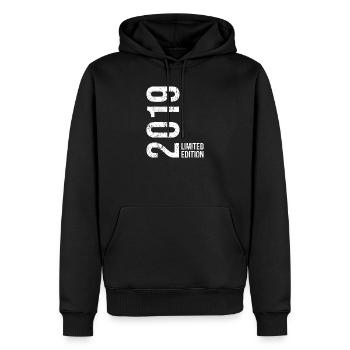 Édition limitée Vintage 2019 – 7e anniversaire - Sweat à capuche Premium bio Homme - noir - Devant - Nico (187cm)