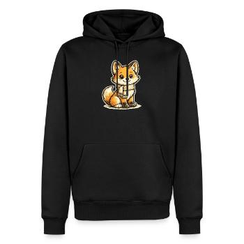 Dessin animé Renard Câlin avec Écharpe - Sweat à capuche Premium bio Homme - noir - Devant - Nico (187cm)