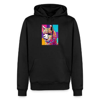 Alpaka - Männer Premium Bio Hoodie - Schwarz - Vorne - Nico (187cm)