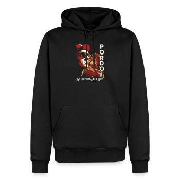 Passo Pordoi Noir Sellaronda Ski- und Fahrradkunst - Männer Premium Bio Hoodie - Schwarz - Vorne - Nico (187cm)