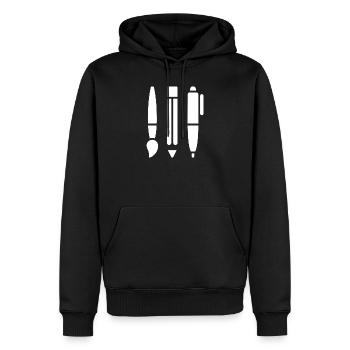Pinceau, crayon et stylo - Symbole artistique - Sweat à capuche Premium bio Homme - noir - Devant - Nico (187cm)