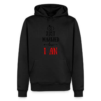 JUST MARRIED ANNIVERSAIRE DE MARIAGE 1 AN - Sweat à capuche Premium bio Homme - noir - Devant - Nico (187cm)