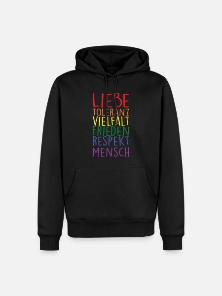 Liebe Toleranz Vielfalt Frieden Respekt Mensch - Männer Premium Bio Hoodie - Schwarz