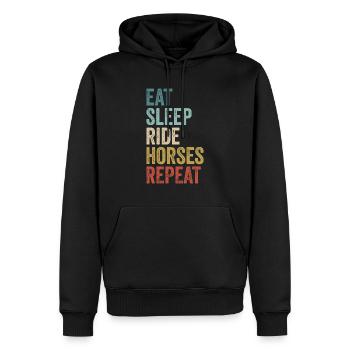 Manger dormir Balade Chevaux Répéter l’équitation - Sweat à capuche Premium bio Homme - noir - Devant - Nico (187cm)