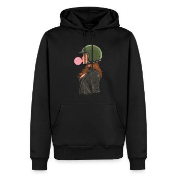 Coole Motorradfahrerin Bikerin kaut Kaugummi - Männer Premium Bio Hoodie - Schwarz - Vorne - Nico (187cm)