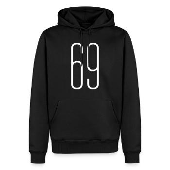 69 - Männer Premium Bio Hoodie - Schwarz - Vorne - Nico (187cm)