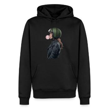 Coole Motorradfahrerin Bikerin kaut Kaugummi - Männer Premium Bio Hoodie - Schwarz - Vorne - Nico (187cm)
