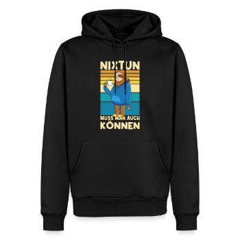 Nixtun Muss Man Auch Können Faultier Morgenmuffel - Männer Premium Bio Hoodie - Schwarz - Vorne - Nico (187cm)