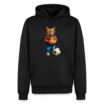 Fussball Katze - Männer Premium Bio Hoodie - Schwarz - Vorne - Nico (187cm)