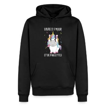 Vivre D'Amour Et De Paillettes | Licorne - Sweat à capuche Premium bio Homme - noir - Devant - Nico (187cm)