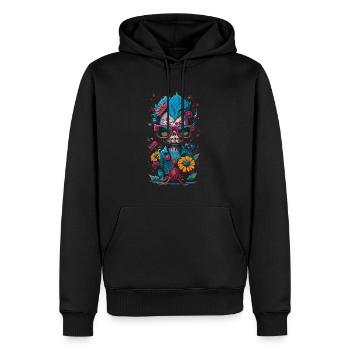 Illustration de zombies avec des lunettes de soleil et des fleurs - Sweat à capuche Premium bio Homme - noir - Devant - Nico (187cm)