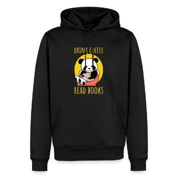 Drink coffee, read books - Panda Illustration - Men’s Premium Organic Hoodie - black - Front - Nico (187cm)