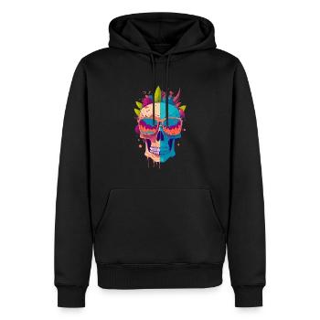 Illustration du crâne avec feuilles de plante - Sweat à capuche Premium bio Homme - noir - Devant - Nico (187cm)