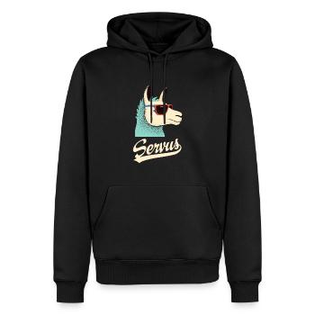 Servus Lama Alpaka Trachtenshirt Spruch - Männer Premium Bio Hoodie - Schwarz - Vorne - Nico (187cm)