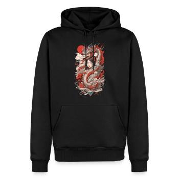 Dragon Anime Girl Style Ukiyo-e rétro - Sweat à capuche Premium bio Homme - noir - Devant - Nico (187cm)