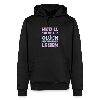 Metall, Schmutz, Glück – Mechaniker Leben - Männer Premium Bio Hoodie - Schwarz - Vorne - Nico (187cm)