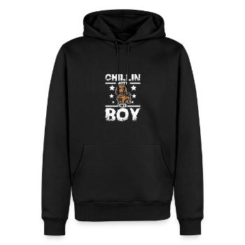 chillin avec mon teckel garçon - Sweat à capuche Premium bio Homme - noir - Devant - Nico (187cm)