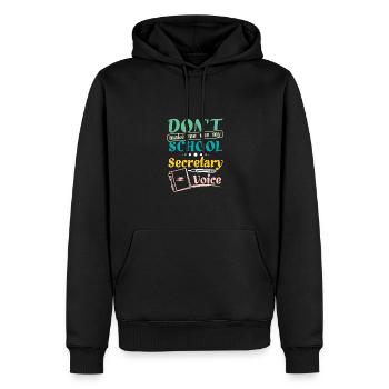Ne m’obligez pas à utiliser ma voix de secrétaire d’école - Sweat à capuche Premium bio Homme - noir - Devant - Nico (187cm)