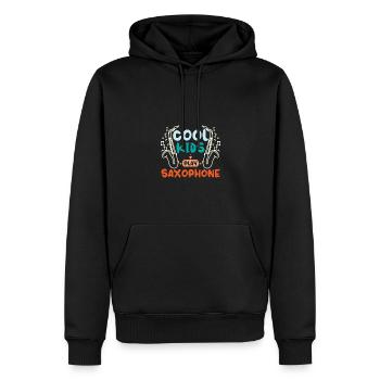 Des enfants cool jouent du saxophone - Sweat à capuche Premium bio Homme - noir - Devant - Nico (187cm)
