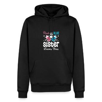 La sœur rose ou bleue t’aime Gender Reveal - Sweat à capuche Premium bio Homme - noir - Devant - Nico (187cm)