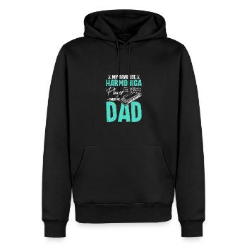 My favorite harmonica player calls me dad - Männer Premium Bio Hoodie - Schwarz - Vorne - Nico (187cm)