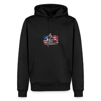 Drapeau des États-Unis fier américain 4 juillet moto tout-terrain - Sweat à capuche Premium bio Homme - noir - Devant - Nico (187cm)