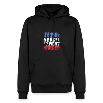 Entraînez-vous dur, combattez plus dur, Savate - Sweat à capuche Premium bio Homme - noir - Devant - Nico (187cm)