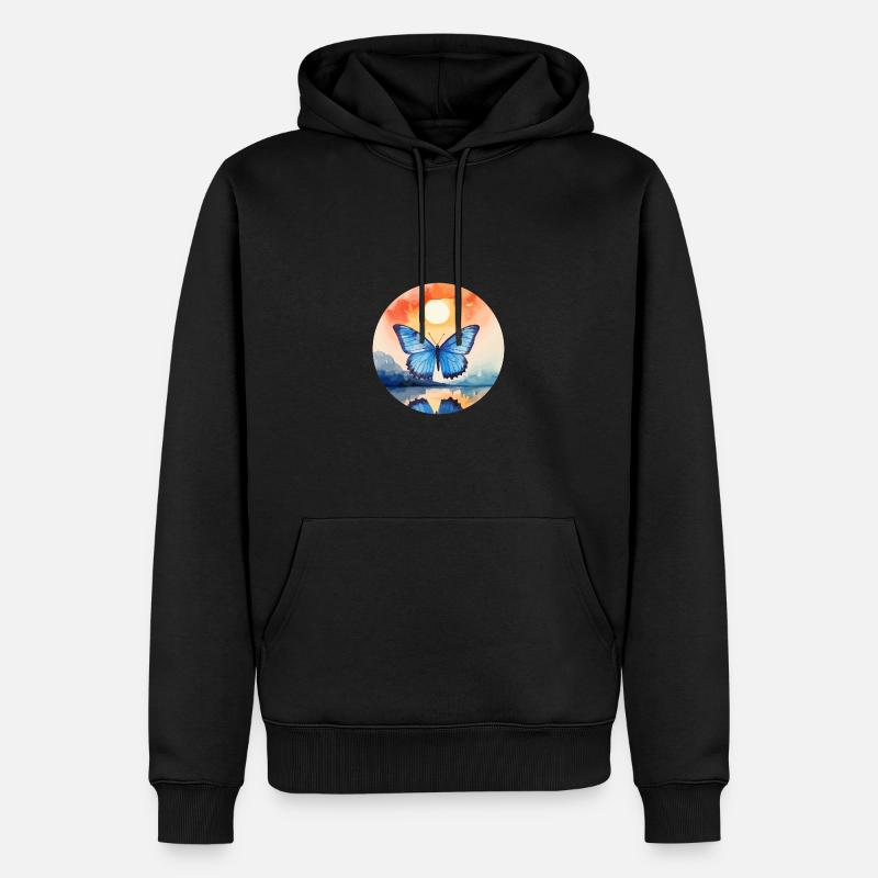 Blauer Morpho-Schmetterling - Männer Premium Bio Hoodie - Schwarz