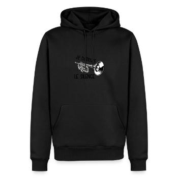 Je détruis le silence t-shirt trompette humour - Sweat à capuche Premium bio Homme - noir - Devant - Nico (187cm)