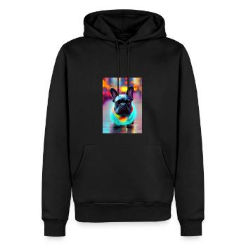 Chien Bouledogue français chill dans la rue - Sweat à capuche Premium bio Homme - noir - Devant - Nico (187cm)