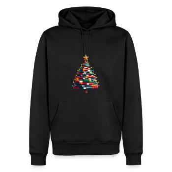 Livres Arbre de Noël avec étoile et lumière - Sweat à capuche Premium bio Homme - noir - Devant - Nico (187cm)