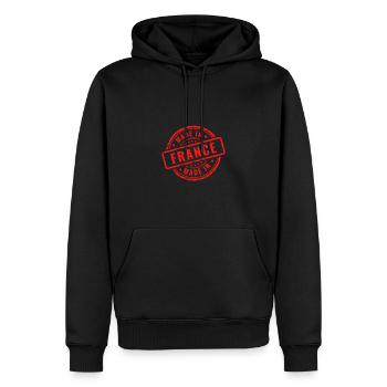 Made in France Rouge - Cadeau Humour Anniversaire - Sweat à capuche Premium bio Homme - noir - Devant - Nico (187cm)