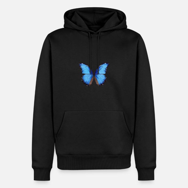 Blauer Morpho-Schmetterling - Männer Premium Bio Hoodie - Schwarz