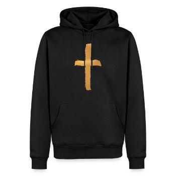 Croix en or - Sweat à capuche Premium bio Homme - noir - Devant - Nico (187cm)