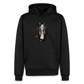 samurai cat - maneki neko - Sweat à capuche Premium bio Homme - noir - Devant - Nico (187cm)