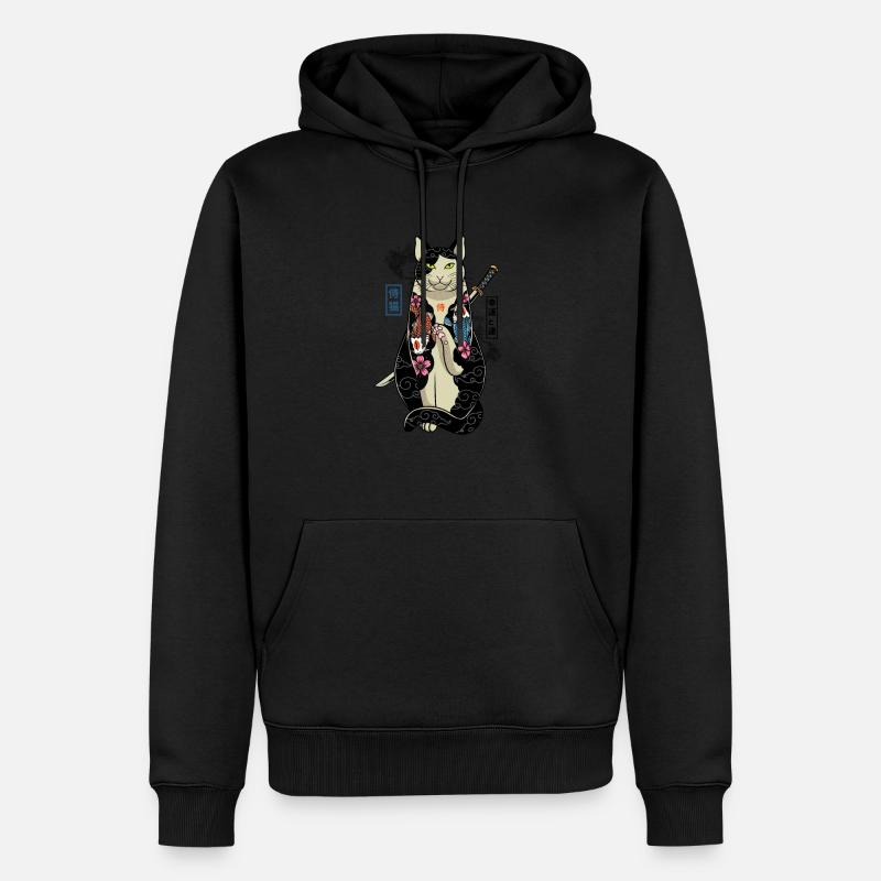 samurai cat - maneki neko - Premium økologisk hettegenser for menn - svart