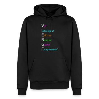 VIERGE Vif Intelligent Efficace Réservé Gentil - Sweat à capuche Premium bio Homme - noir - Devant - Nico (187cm)