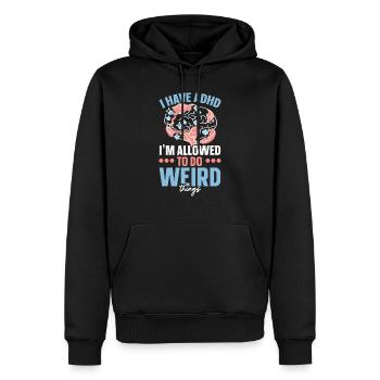 Ich habe ADHS, ich darf seltsame Dinge tun - Männer Premium Bio Hoodie - Schwarz - Vorne - Nico (187cm)