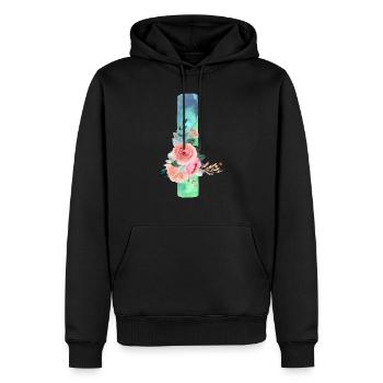 Lettre I watercolor - Sweat à capuche Premium bio Homme - noir - Devant - Nico (187cm)