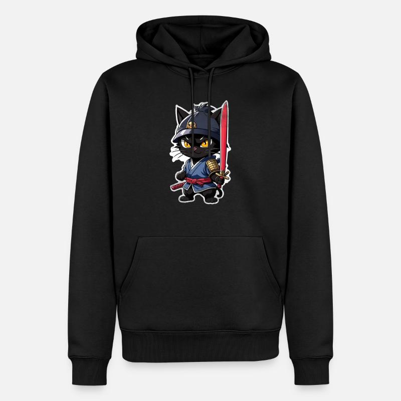 chat ninja - chaton samourai - Sweat à capuche Premium bio Homme - noir