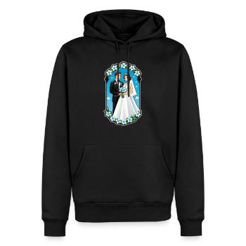 just married - pour mariage - Sweat à capuche Premium bio Homme - noir - Devant - Nico (187cm)