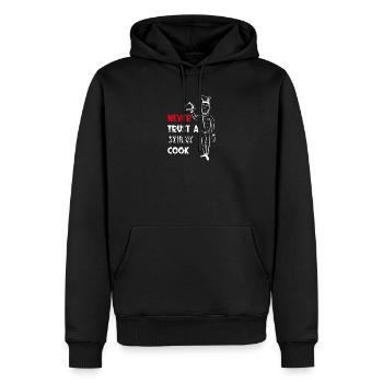 Never trust a skinny cook ! Bouillon de cuisine chef cuisinier - Sweat à capuche Premium bio Homme - noir - Devant - Nico (187cm)