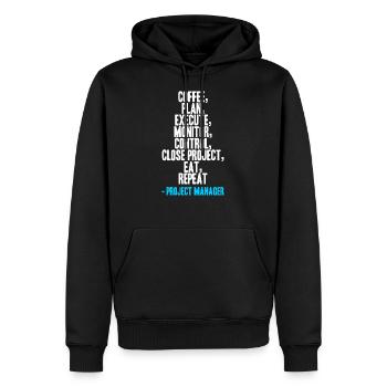 Chef de projet - Répéter - Sweat à capuche Premium bio Homme - noir - Devant - Nico (187cm)