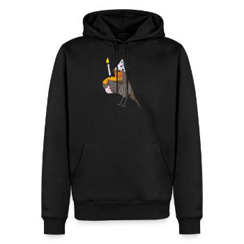 Rouge-gorge fête son anniversaire avec muffin oiseau - Sweat à capuche Premium bio Homme - noir - Devant - Nico (187cm)