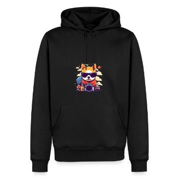 Chien Shiba Inu portant des lunettes voyageant en - Sweat à capuche Premium bio Homme - noir - Devant - Nico (187cm)