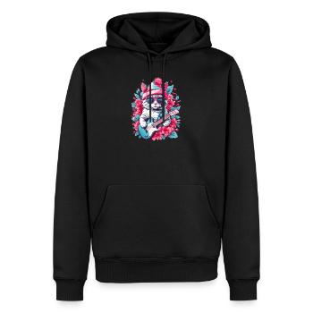 Süße Katze mit Gitarre - Männer Premium Bio Hoodie - Schwarz - Vorne - Nico (187cm)